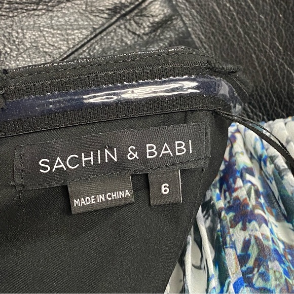 Sachin + Babi Leather & Blue Printed Pleated Accents Strapless Maxi Long Dress - Picture 9 of 14